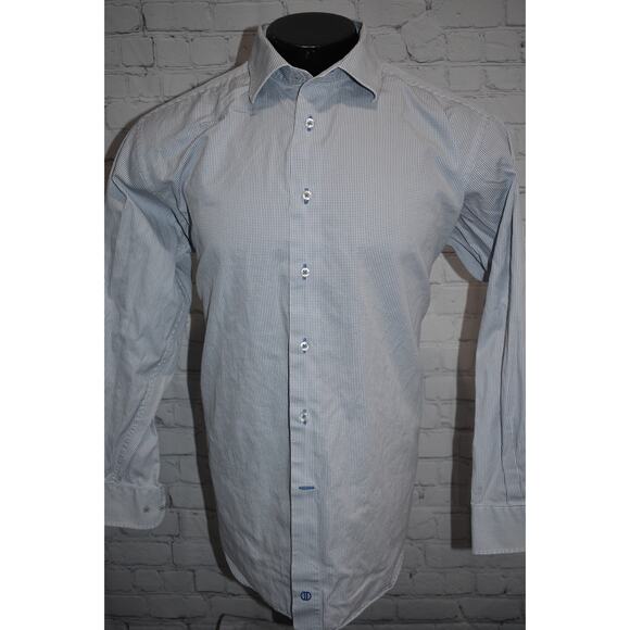 David Donahue Dress Shirt Mens Size XL Blue Geometric Cotton Button Down - Picture 2 of 7